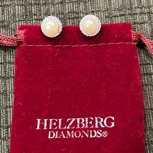 Helzberg pearl and diamond earrings.